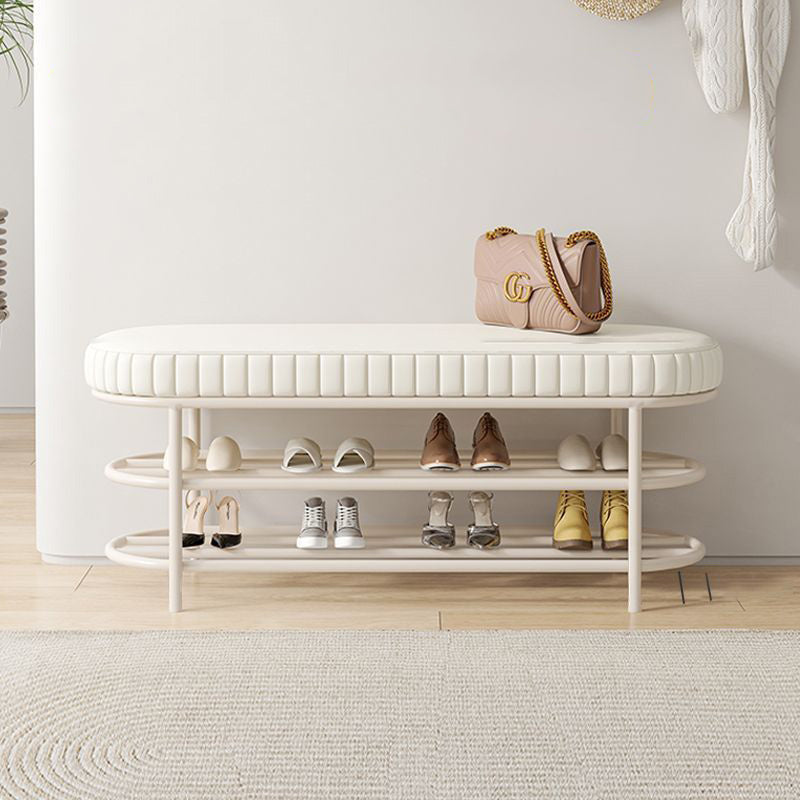 Modern Nordic Ellipse Velvet-Iron 2-Tier Shoe Bench for Living Room