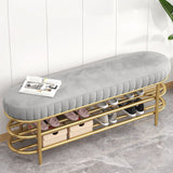 Modern Nordic Ellipse Velvet-Iron 2-Tier Shoe Bench for Living Room