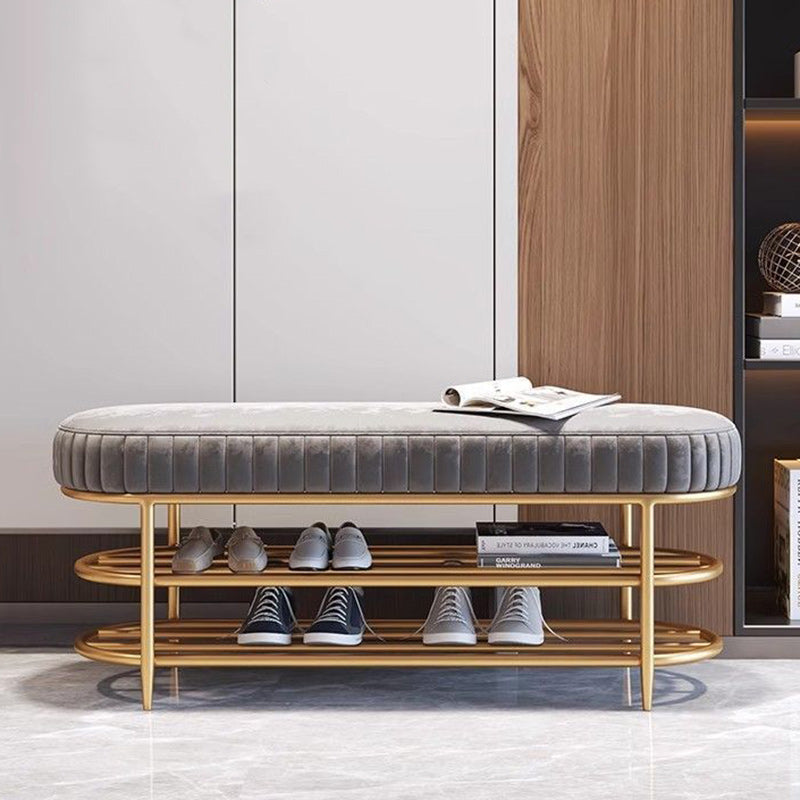 Modern Nordic Ellipse Velvet-Iron 2-Tier Shoe Bench for Living Room