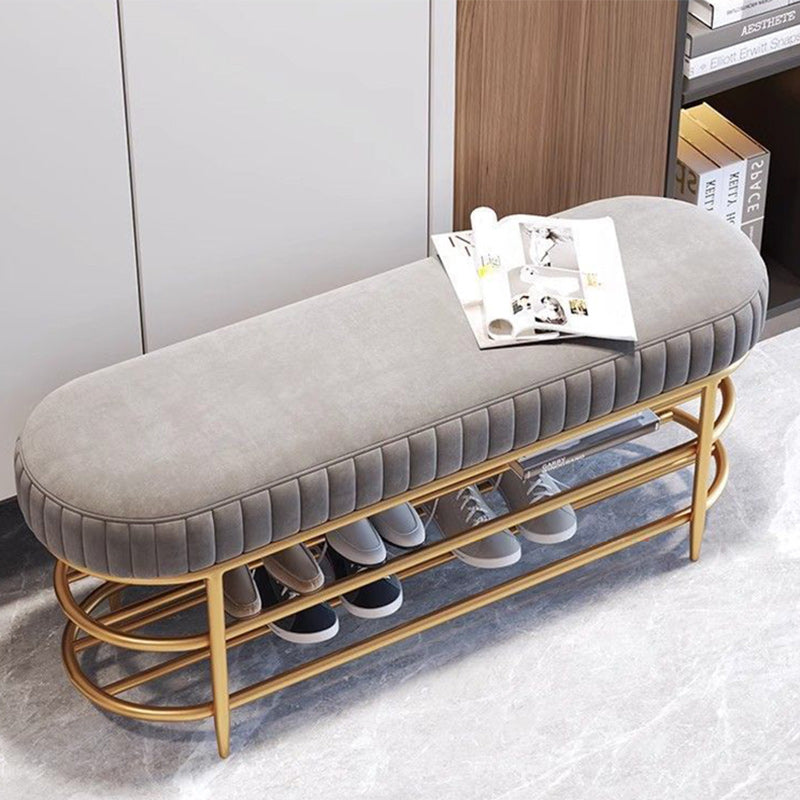 Modern Nordic Ellipse Velvet-Iron 2-Tier Shoe Bench for Living Room
