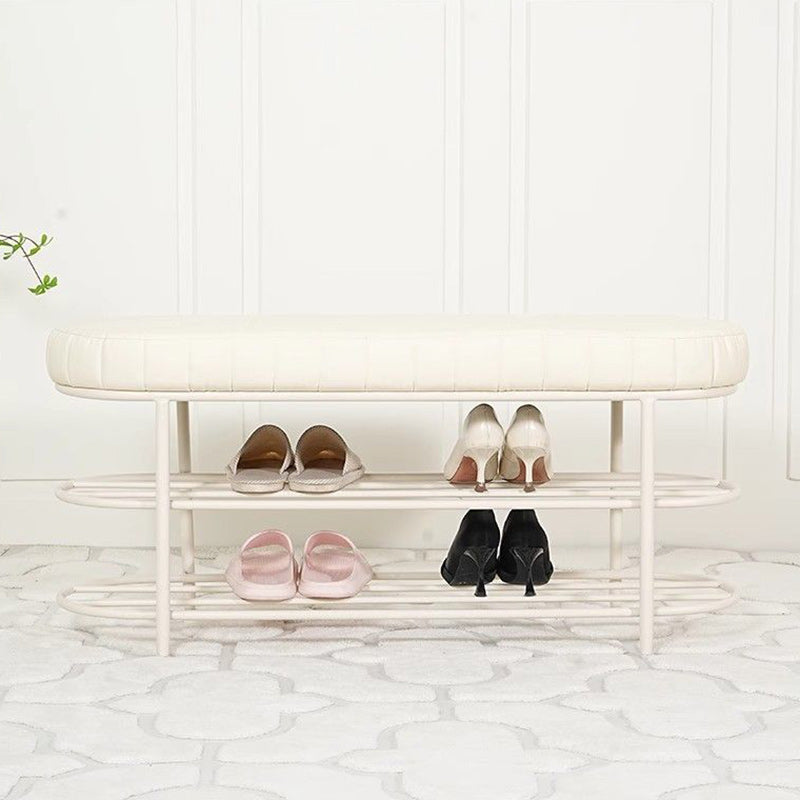 Modern Nordic Ellipse Velvet-Iron 2-Tier Shoe Bench for Living Room