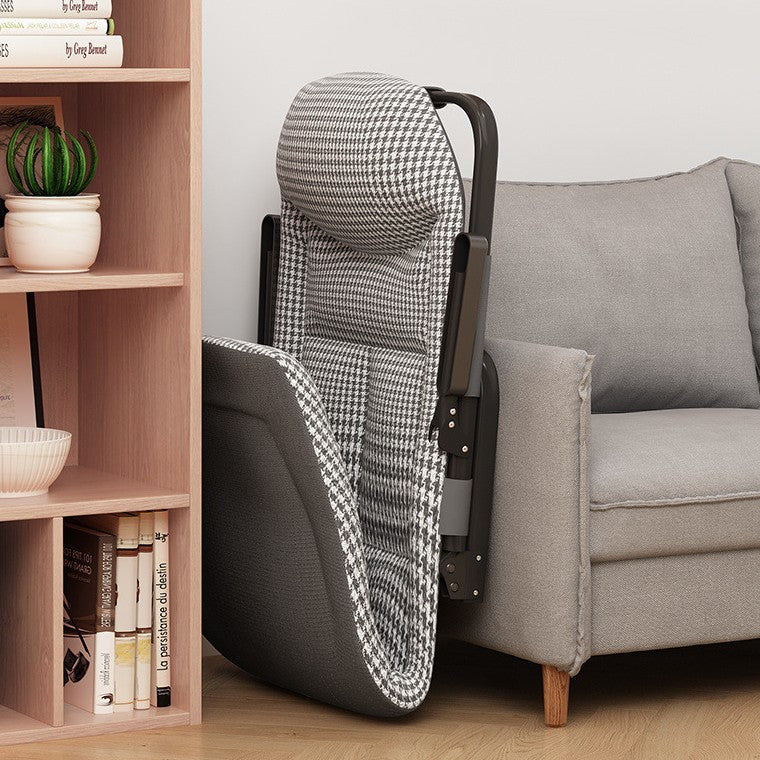 Modern Minimalist Foldable Recliner Chair with Iron Frame, Cotton-Linen Upholstery, Square Backrest & Armrests for Living Room