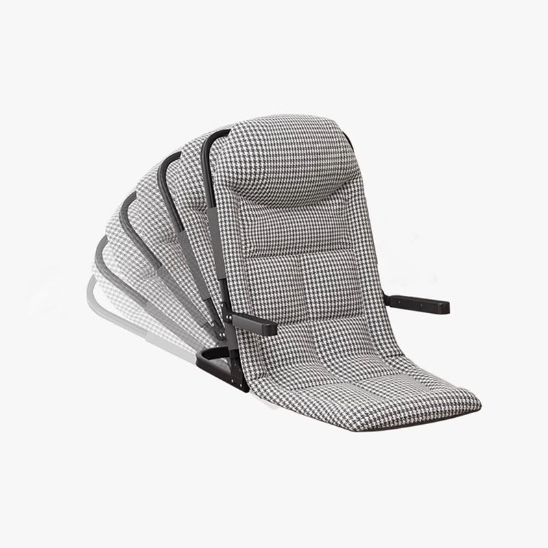Modern Minimalist Foldable Recliner Chair with Iron Frame, Cotton-Linen Upholstery, Square Backrest & Armrests for Living Room