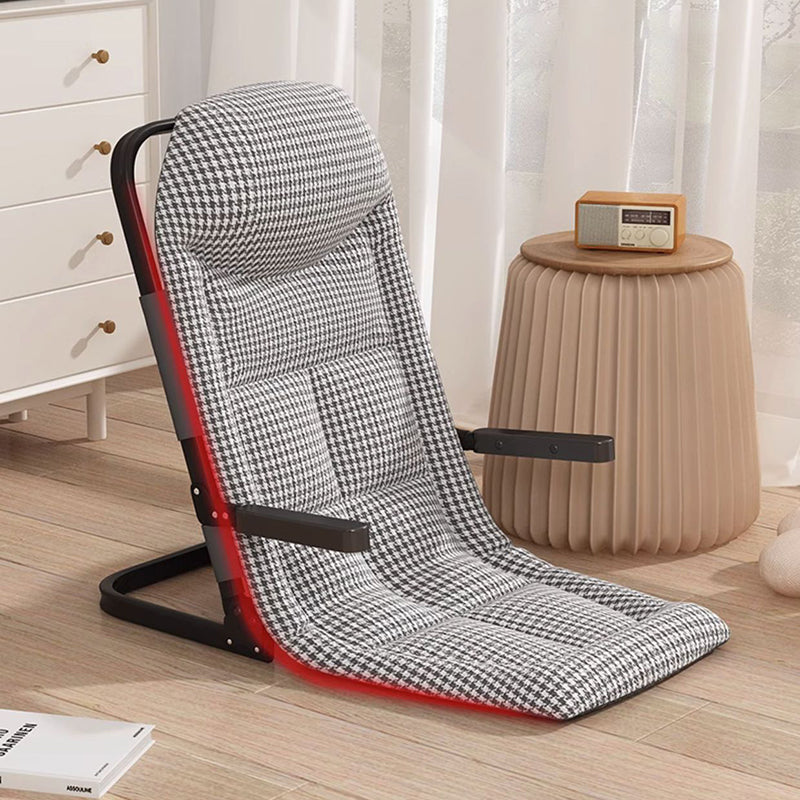 Modern Minimalist Foldable Recliner Chair with Iron Frame, Cotton-Linen Upholstery, Square Backrest & Armrests for Living Room