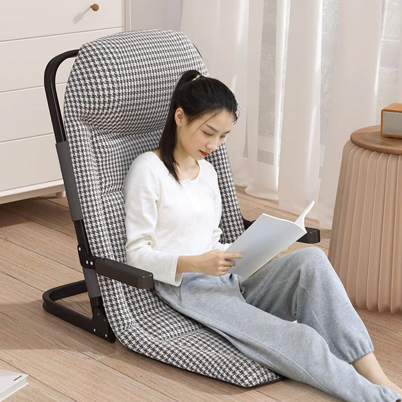 Modern Minimalist Foldable Recliner Chair with Iron Frame, Cotton-Linen Upholstery, Square Backrest & Armrests for Living Room