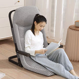 Modern Minimalist Foldable Recliner Chair with Iron Frame, Cotton-Linen Upholstery, Square Backrest & Armrests for Living Room