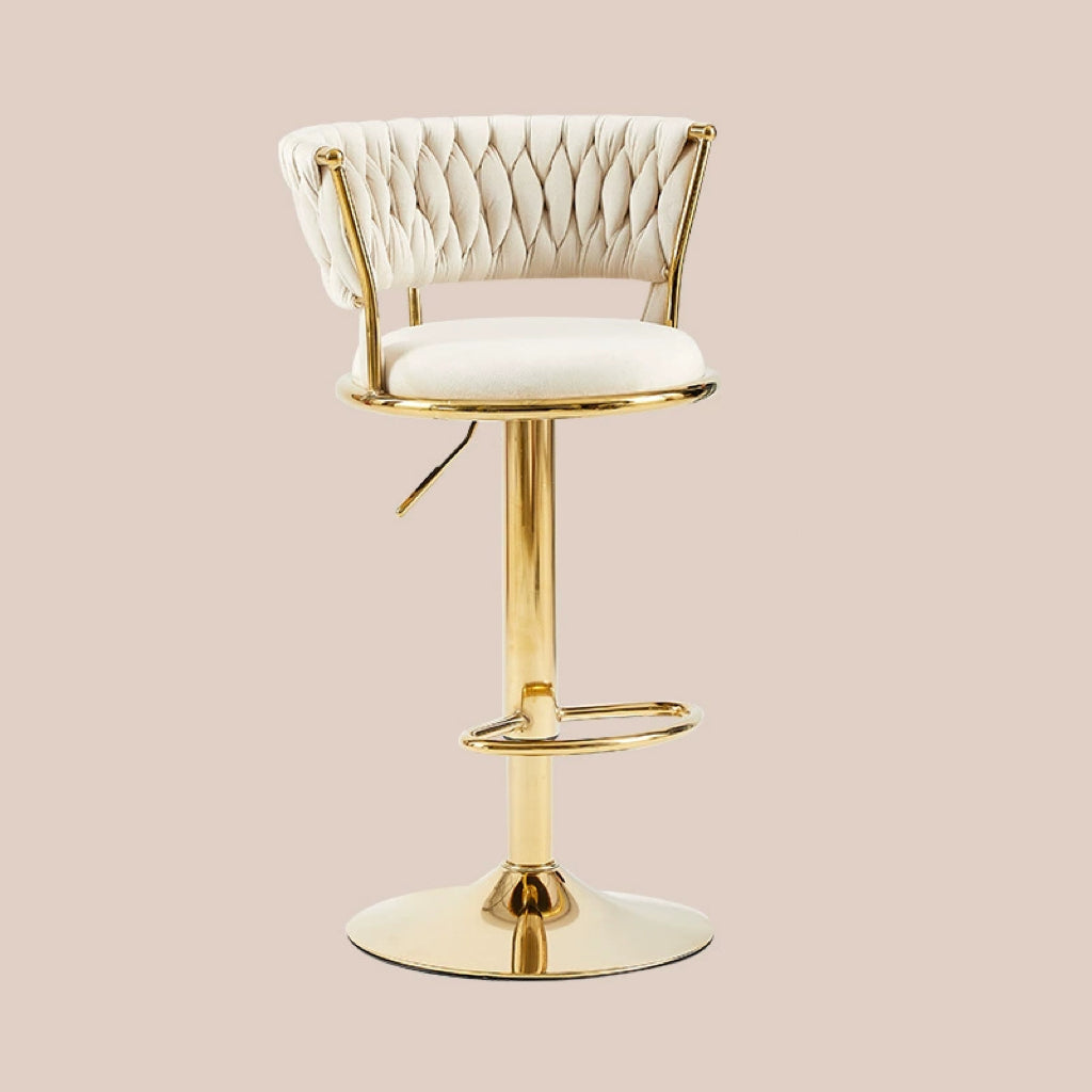 Contemporary Nordic Round Velvet Bar Stool — Iron Frame, Swivel, Height-Adjustable, Backrest, Armless Design for Dining Room & Kitchen