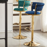 Contemporary Nordic Round Velvet Bar Stool — Iron Frame, Swivel, Height-Adjustable, Backrest, Armless Design for Dining Room & Kitchen
