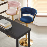 Contemporary Nordic Round Velvet Bar Stool — Iron Frame, Swivel, Height-Adjustable, Backrest, Armless Design for Dining Room & Kitchen