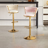 Contemporary Nordic Round Velvet Bar Stool — Iron Frame, Swivel, Height-Adjustable, Backrest, Armless Design for Dining Room & Kitchen