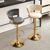 Contemporary Nordic Round Velvet Bar Stool — Iron Frame, Swivel, Height-Adjustable, Backrest, Armless Design for Dining Room & Kitchen