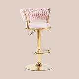 Contemporary Nordic Round Velvet Bar Stool — Iron Frame, Swivel, Height-Adjustable, Backrest, Armless Design for Dining Room & Kitchen
