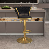 Contemporary Nordic Round Velvet Bar Stool — Iron Frame, Swivel, Height-Adjustable, Backrest, Armless Design for Dining Room & Kitchen