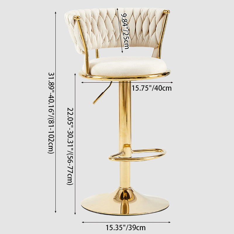 Contemporary Nordic Round Velvet Bar Stool — Iron Frame, Swivel, Height-Adjustable, Backrest, Armless Design for Dining Room & Kitchen