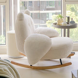 Contemporary Square-Rectangular Lamb Fleece Rocking Chair with Iron Frame, Rubberwood Backrest and Armrests for Living Room