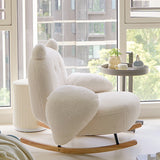 Contemporary Square-Rectangular Lamb Fleece Rocking Chair with Iron Frame, Rubberwood Backrest and Armrests for Living Room