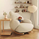 Contemporary Square-Rectangular Lamb Fleece Rocking Chair with Iron Frame, Rubberwood Backrest and Armrests for Living Room