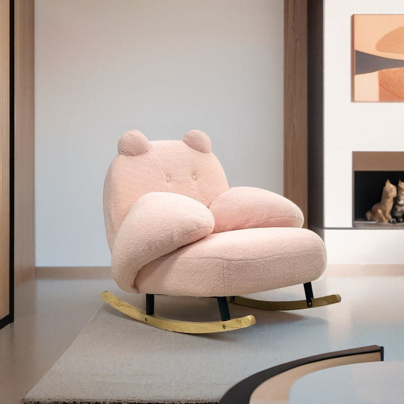 Contemporary Square-Rectangular Lamb Fleece Rocking Chair with Iron Frame, Rubberwood Backrest and Armrests for Living Room