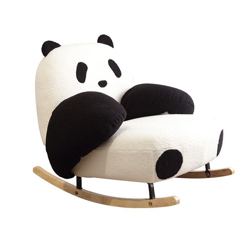 Contemporary Panda-Design Rocking Chair with Lamb Fleece Upholstery, Carbon Steel Frame & Rubberwood Armrests – Modern Living Room Accent