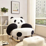 Contemporary Panda-Design Rocking Chair with Lamb Fleece Upholstery, Carbon Steel Frame & Rubberwood Armrests – Modern Living Room Accent