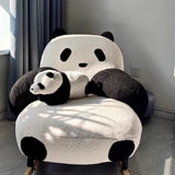 Contemporary Panda-Design Rocking Chair with Lamb Fleece Upholstery, Carbon Steel Frame & Rubberwood Armrests – Modern Living Room Accent
