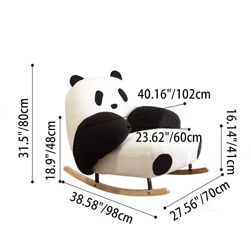 Contemporary Panda-Design Rocking Chair with Lamb Fleece Upholstery, Carbon Steel Frame & Rubberwood Armrests – Modern Living Room Accent