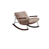 Modern Minimalist Rocking Chair with Removable Backrest and Armrests — Square Rectangular Frame in Chenille, Ash Wood, Stainless Steel, and Saddle Leather for Living Room