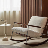 Modern Minimalist Rocking Chair with Removable Backrest and Armrests — Square Rectangular Frame in Chenille, Ash Wood, Stainless Steel, and Saddle Leather for Living Room