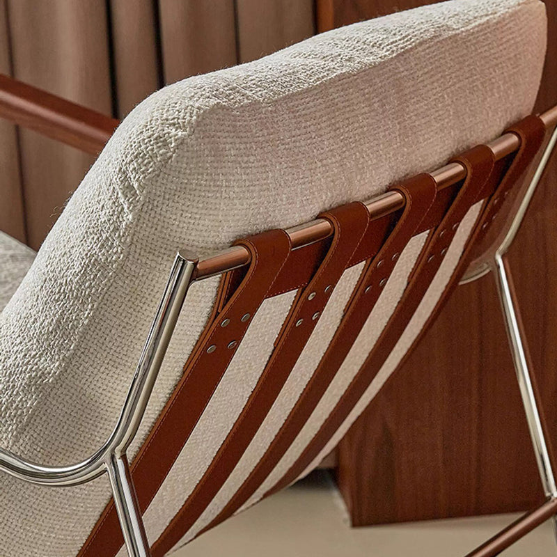 Modern Minimalist Rocking Chair with Removable Backrest and Armrests — Square Rectangular Frame in Chenille, Ash Wood, Stainless Steel, and Saddle Leather for Living Room