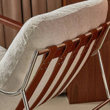 Modern Minimalist Rocking Chair with Removable Backrest and Armrests — Square Rectangular Frame in Chenille, Ash Wood, Stainless Steel, and Saddle Leather for Living Room