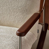 Modern Minimalist Rocking Chair with Removable Backrest and Armrests — Square Rectangular Frame in Chenille, Ash Wood, Stainless Steel, and Saddle Leather for Living Room