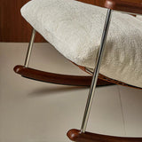 Modern Minimalist Rocking Chair with Removable Backrest and Armrests — Square Rectangular Frame in Chenille, Ash Wood, Stainless Steel, and Saddle Leather for Living Room