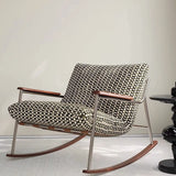 Modern Minimalist Rocking Chair with Removable Backrest and Armrests — Square Rectangular Frame in Chenille, Ash Wood, Stainless Steel, and Saddle Leather for Living Room