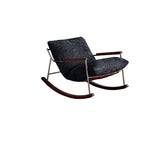 Modern Minimalist Rocking Chair with Removable Backrest and Armrests — Square Rectangular Frame in Chenille, Ash Wood, Stainless Steel, and Saddle Leather for Living Room