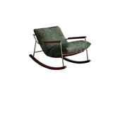 Modern Minimalist Rocking Chair with Removable Backrest and Armrests — Square Rectangular Frame in Chenille, Ash Wood, Stainless Steel, and Saddle Leather for Living Room