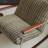 Nordic Contemporary Rocking Chair with Removable Backrest and Armrests – Square-Rectangular Woven Fabric Seat, Ash Wood & Stainless Steel Frame, Living Room Accent