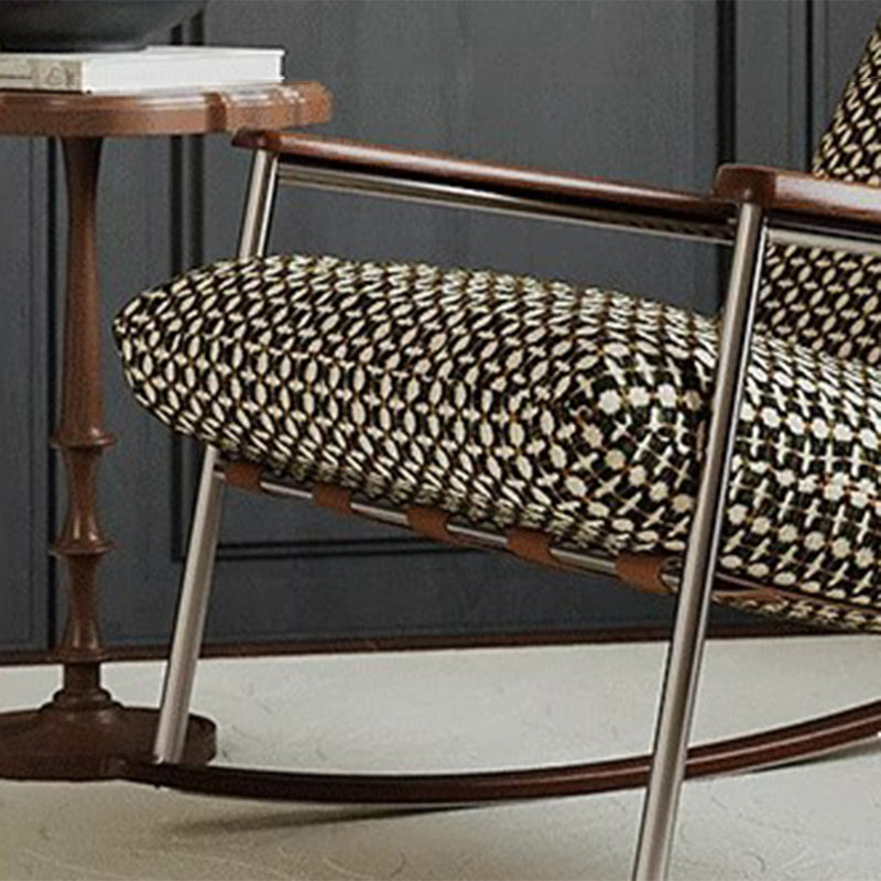 Nordic Contemporary Rocking Chair with Removable Backrest and Armrests – Square-Rectangular Woven Fabric Seat, Ash Wood & Stainless Steel Frame, Living Room Accent