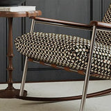 Nordic Contemporary Rocking Chair with Removable Backrest and Armrests – Square-Rectangular Woven Fabric Seat, Ash Wood & Stainless Steel Frame, Living Room Accent