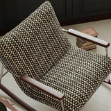 Nordic Contemporary Rocking Chair with Removable Backrest and Armrests – Square-Rectangular Woven Fabric Seat, Ash Wood & Stainless Steel Frame, Living Room Accent