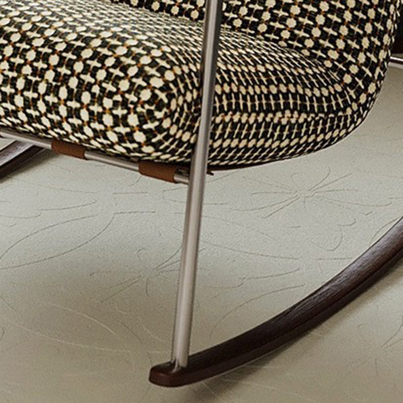 Nordic Contemporary Rocking Chair with Removable Backrest and Armrests – Square-Rectangular Woven Fabric Seat, Ash Wood & Stainless Steel Frame, Living Room Accent