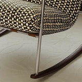 Nordic Contemporary Rocking Chair with Removable Backrest and Armrests – Square-Rectangular Woven Fabric Seat, Ash Wood & Stainless Steel Frame, Living Room Accent