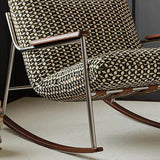 Nordic Contemporary Rocking Chair with Removable Backrest and Armrests – Square-Rectangular Woven Fabric Seat, Ash Wood & Stainless Steel Frame, Living Room Accent