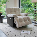 Modern Minimalist Square & Rectangular Manual Recliner in Faux Leather Velvet – Solid Wood & Plywood Frame with Backrest and Armrests for Living Room