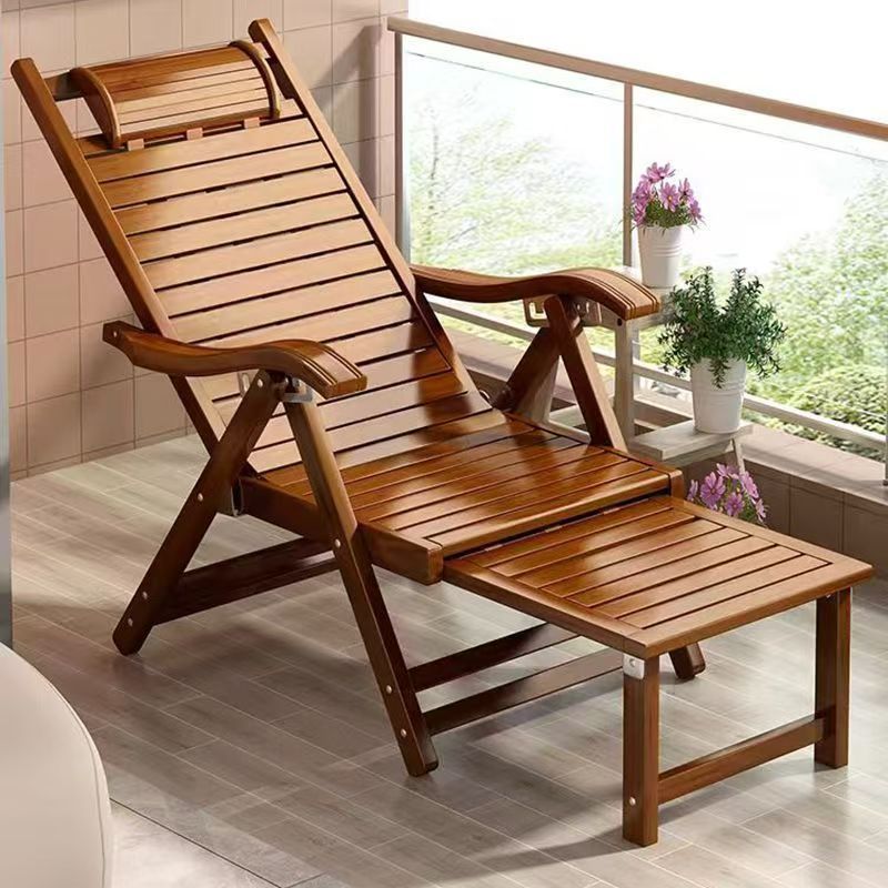 Traditional Chinese-Style Rectangular Bamboo Wood Foldable Recliner with Backrest and Armrests for Living Room