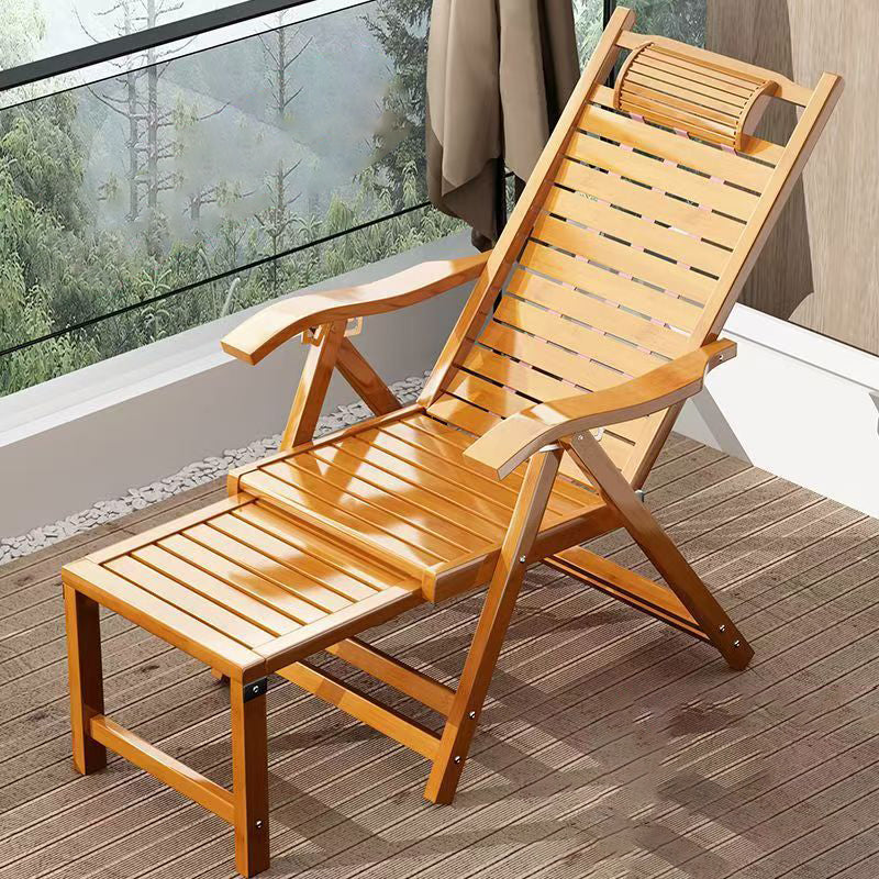 Traditional Chinese-Style Rectangular Bamboo Wood Foldable Recliner with Backrest and Armrests for Living Room