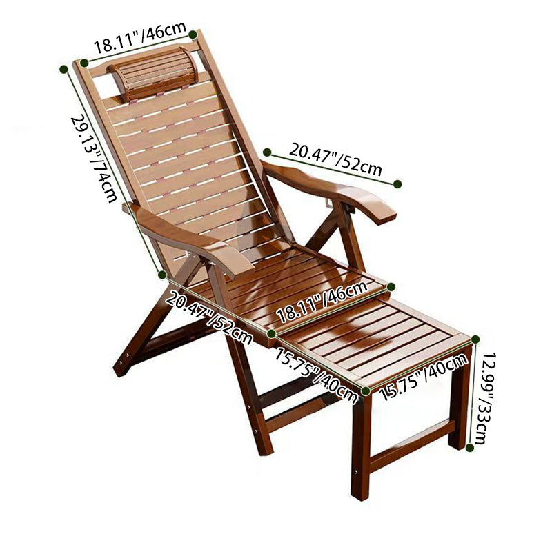Traditional Chinese-Style Rectangular Bamboo Wood Foldable Recliner with Backrest and Armrests for Living Room
