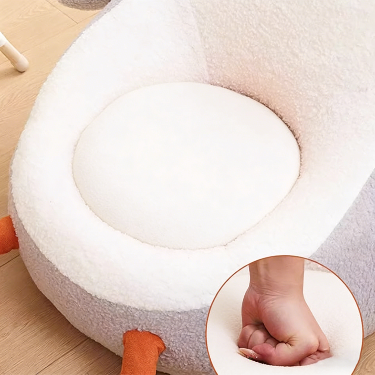 Contemporary Kids' Accent Chair — Avocado- and Penguin-Shaped, Lambswool Upholstery, Armless Backrest for Living Room