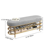 Contemporary Scandinavian Oval Velvet Upholstered Shoe Bench with Iron Frame — Armless for Entryways