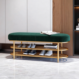 Contemporary Scandinavian Oval Velvet Upholstered Shoe Bench with Iron Frame — Armless for Entryways
