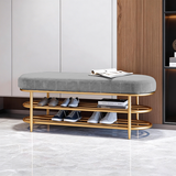 Contemporary Scandinavian Oval Velvet Upholstered Shoe Bench with Iron Frame — Armless for Entryways